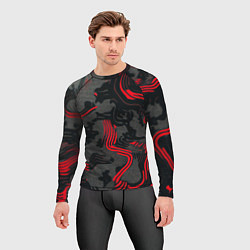 Рашгард мужской Камуфляж черный в красную полоску, цвет: 3D-принт — фото 2