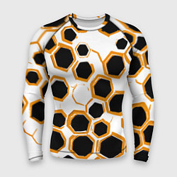 Рашгард мужской Чёрно-жёлтые шестиугольники на белом фоне, цвет: 3D-принт