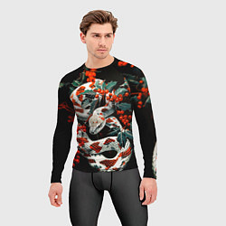 Рашгард мужской Змея красно-белая и падуб остролистный, цвет: 3D-принт — фото 2