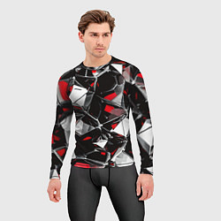 Рашгард мужской Красно-белый паттерн на чёрном фоне, цвет: 3D-принт — фото 2