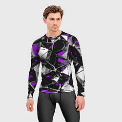 Рашгард мужской Фиолетово-белый паттерн на чёрном фоне, цвет: 3D-принт — фото 2