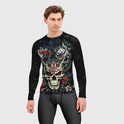 Рашгард мужской Маска Хання на черепе самурая на фоне духов, цвет: 3D-принт — фото 2