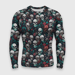 Рашгард мужской Красные цветы и черепа, цвет: 3D-принт
