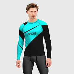 Рашгард мужской Sport неоновый голубой с чёрным, цвет: 3D-принт — фото 2