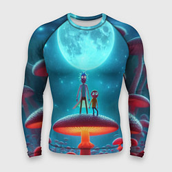 Мужской рашгард Рик и Морти в стране неоновых гигантских грибов