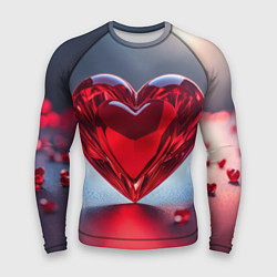 Рашгард мужской Хрустальное красное сердце на сером фоне с боке, цвет: 3D-принт