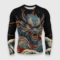 Мужской рашгард Японский дракон и волны в стиле тату ирезуми