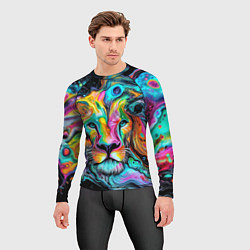 Рашгард мужской Абстрактная морда льва - яркие психоделические цве, цвет: 3D-принт — фото 2