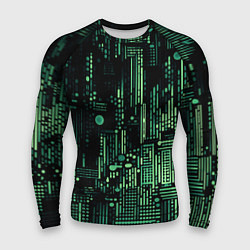 Рашгард мужской Чёрно-зелёный абстракция точки полоски, цвет: 3D-принт