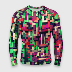 Рашгард мужской Зелёно-розовый геометричные фигуры, цвет: 3D-принт