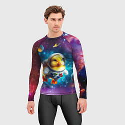 Рашгард мужской Прикольный утёнок бравый космонавт - нейроарт, цвет: 3D-принт — фото 2