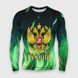 Рашгард мужской Россия на фоне зеленого огня, цвет: 3D-принт