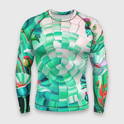 Рашгард мужской Психоделика -зелёные цветы, цвет: 3D-принт