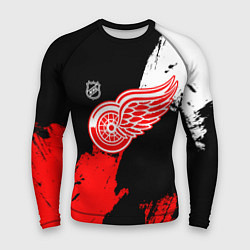 Рашгард мужской Детройт Ред Уингз - брызги краска на черном фоне, цвет: 3D-принт