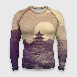Рашгард мужской Ретро иллюстрация Японского храма, цвет: 3D-принт