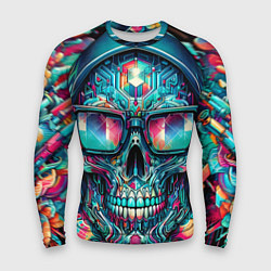 Мужской рашгард Кибер череп в балахоне и очках - нейроарт фантазия