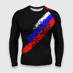 Рашгард мужской Герб на фоне цветов флага на чёрном фоне, цвет: 3D-принт