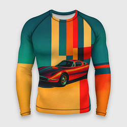 Рашгард мужской Спорткар ретрофутуризм поп-арт 1970-е, цвет: 3D-принт
