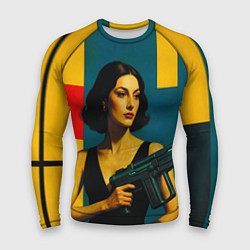 Рашгард мужской Девушка с ретрофутуристическим автоматом поп-арт 1, цвет: 3D-принт
