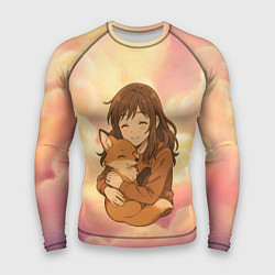 Рашгард мужской Девочка обнимает лисичку, цвет: 3D-принт