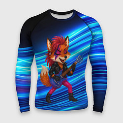 Мужской рашгард Лиса в косухе и гитарой - рок звезда