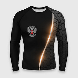 Рашгард мужской Герб России и неоновая линия, цвет: 3D-принт