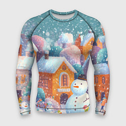 Мужской рашгард Дети во дворе лепят снеговика