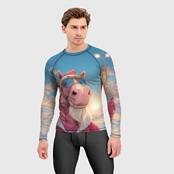 Рашгард мужской Новогодний конь сэлфи, цвет: 3D-принт — фото 2