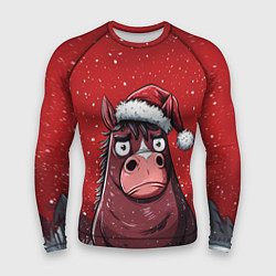 Рашгард мужской Конь в новогодней шапке, цвет: 3D-принт