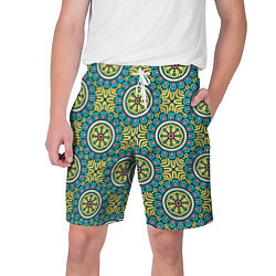 Мужские шорты Хризантемы: бирюзовый узор