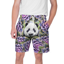 Шорты на шнурке мужские Панда среди цветов, цвет: 3D-принт