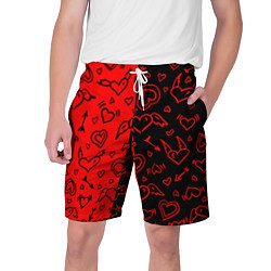 Шорты на шнурке мужские Черно-Красные сердца с крылышками, цвет: 3D-принт