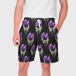 Шорты на шнурке мужские Фиолетовые цветы - паттерн, цвет: 3D-принт