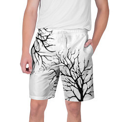 Шорты на шнурке мужские Черные ветки деревьев на белом фоне, цвет: 3D-принт