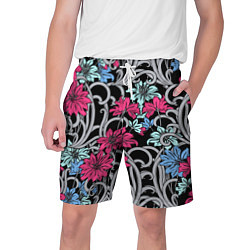 Шорты на шнурке мужские Цветочный летний паттерн Fashion trend, цвет: 3D-принт