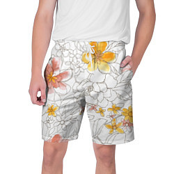 Шорты на шнурке мужские Минималистическая цветочная композиция Watercolour, цвет: 3D-принт