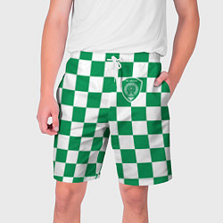 Шорты на шнурке мужские ФК Ахмат на фоне бело зеленой формы в квадрат, цвет: 3D-принт