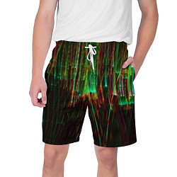 Шорты на шнурке мужские Абстрактное множество зелёных неоновых лучей, цвет: 3D-принт