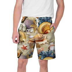 Мужские шорты Морские раковины, кораллы, морские звёзды на песке
