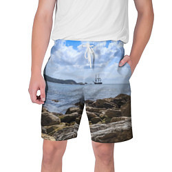 Шорты на шнурке мужские Парусник на горизонте океана, цвет: 3D-принт
