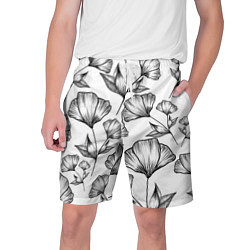 Шорты на шнурке мужские Графичные цветы на белом фоне, цвет: 3D-принт