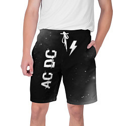 Мужские шорты AC DC glitch на темном фоне: надпись, символ