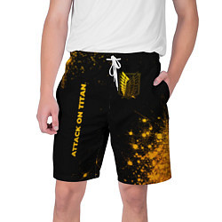 Мужские шорты Attack on Titan - gold gradient: надпись, символ