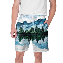 Шорты на шнурке мужские Горный пейзаж акварелью, цвет: 3D-принт