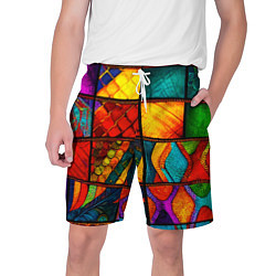 Шорты на шнурке мужские Лоскутная мозаика - пэчворк, цвет: 3D-принт