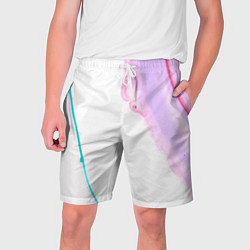 Шорты на шнурке мужские Розовые и зелёные краски и линии на белом фоне, цвет: 3D-принт