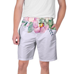 Мужские шорты Пастельные цветы акварелью - наверху