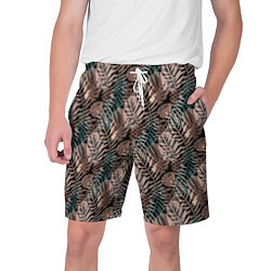 Шорты на шнурке мужские Тропический коричнево серый узор, цвет: 3D-принт