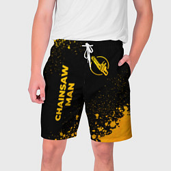 Шорты на шнурке мужские Chainsaw Man - gold gradient: надпись, символ, цвет: 3D-принт