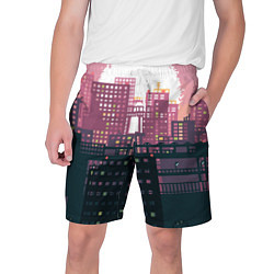 Шорты на шнурке мужские Пиксельный пейзаж города - закат, цвет: 3D-принт